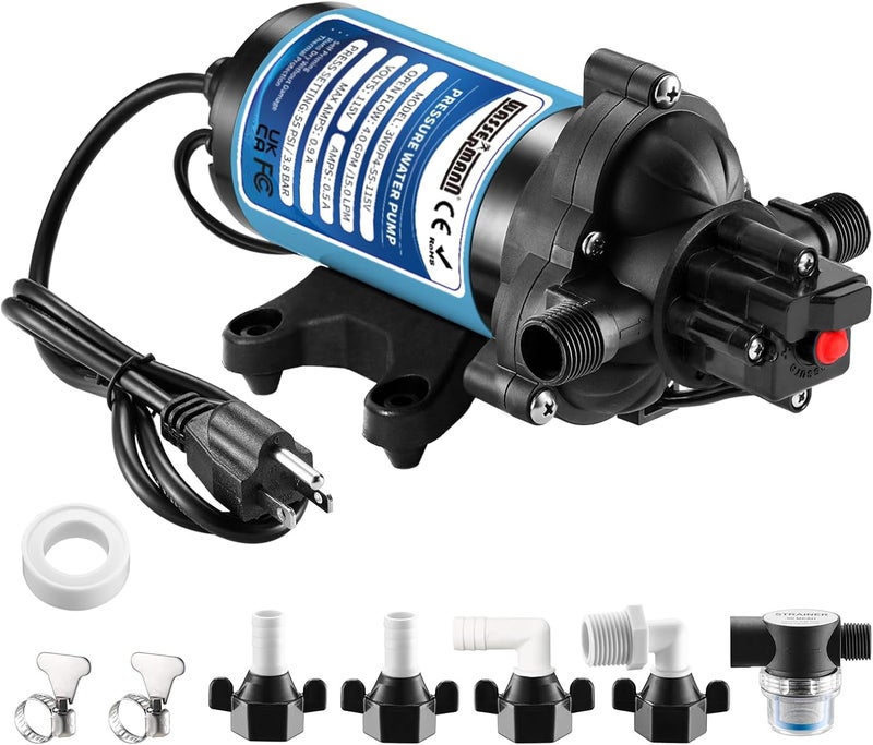 wassermann Water Pressure Pump 115 Volt AC 4.0GPM 55PSI,Water Pump Self Priming Diaphragm Pump with Pressure Switch for Kitchen Bathroom Marine Yacht Garden - Image 1